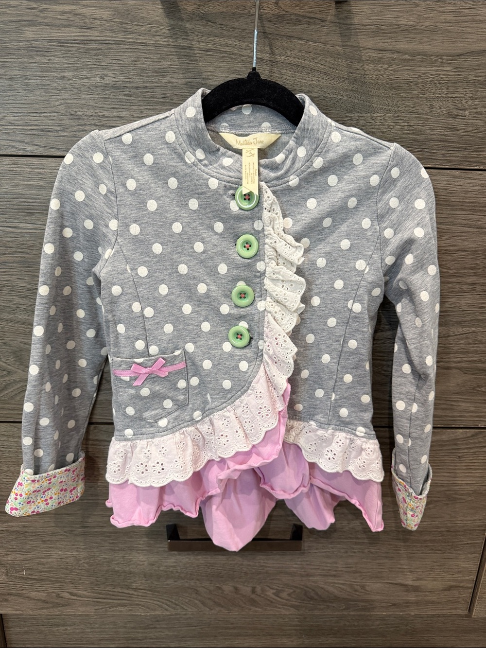 Matilda Jane Gray Polka Dot Cardigan with Mint Buttons